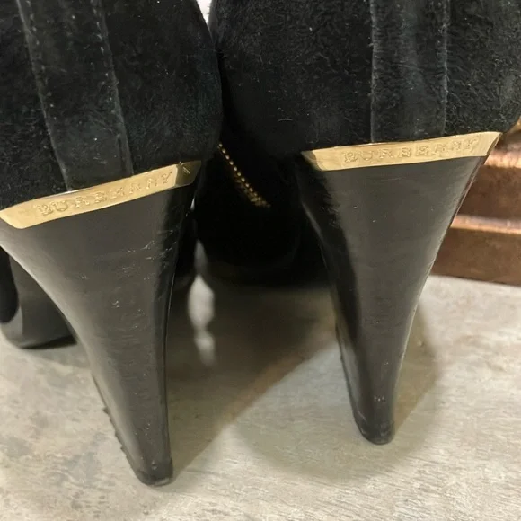 Burberry Black Lace-Up Women's Ankle Boots Open Toe Suede - Picture 2 of 5